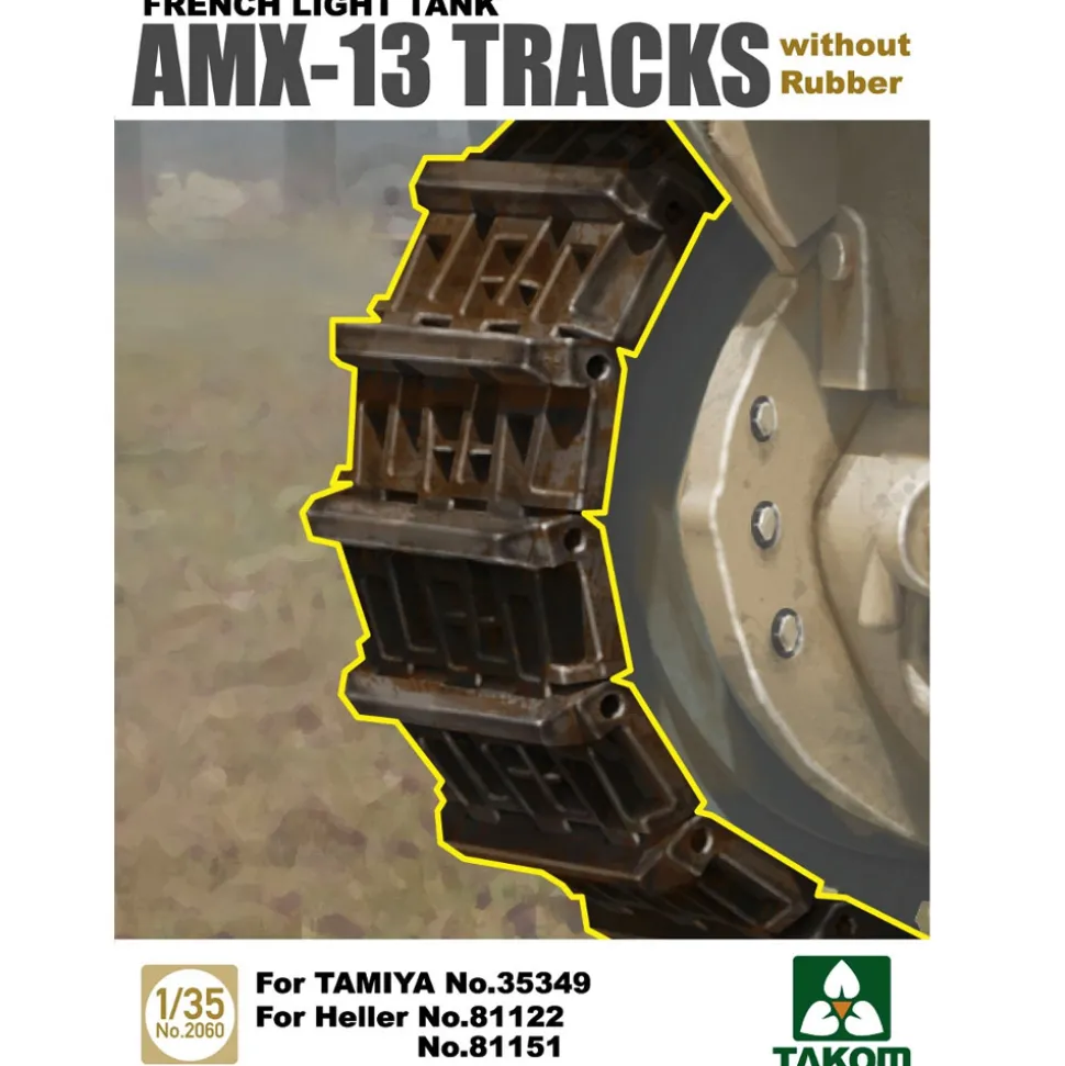 Accessoires militaires : Set de chenille avec patin en caoutchouc AMX-13 - Takom
