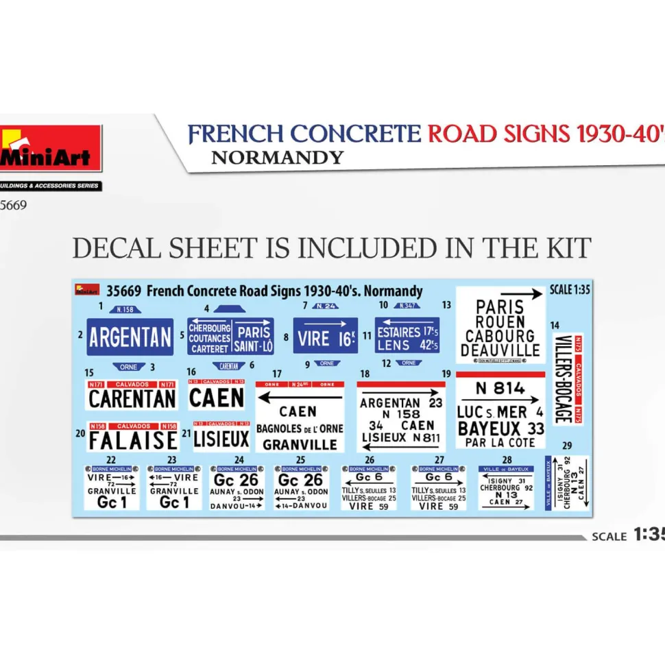 Accessoires pour diorama : Panneaux routiers français en béton des années 1930-40,Normandie - Mini Art