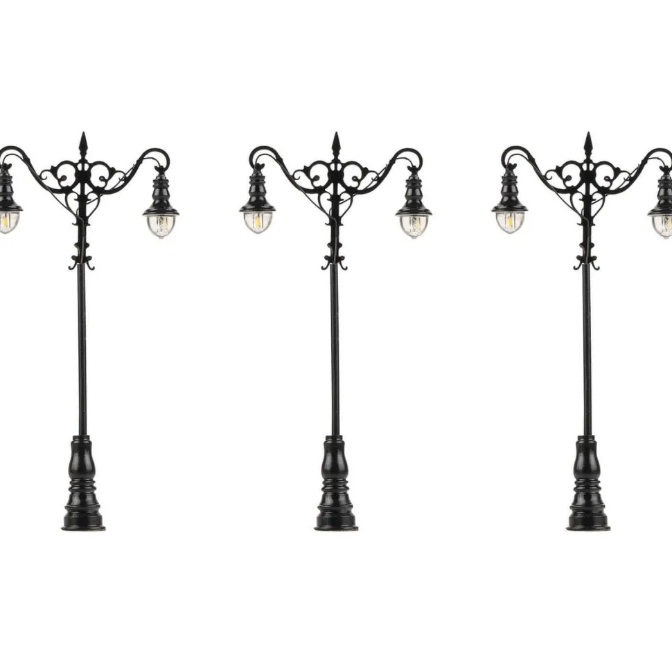 Accessoires pour Modélisme HO : 3 Réverbères LED, lampes boules suspendues - Faller