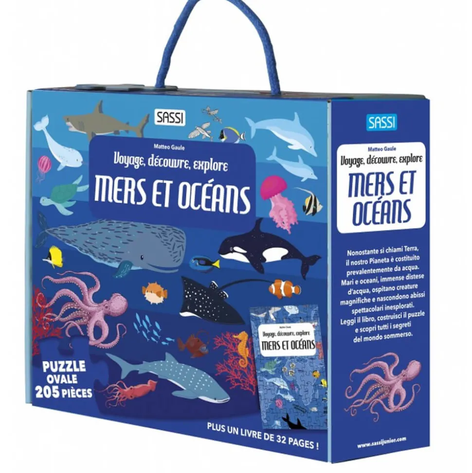 Coffret livre et puzzle 205 pièces : Voyage, découvre, explore : Mers et océans - Sassi