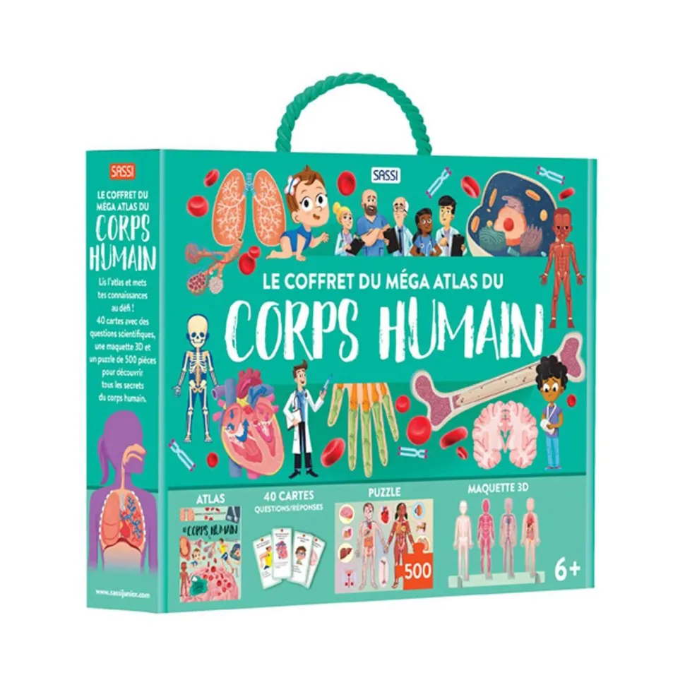 Coffret livre, puzzle 500 pièces et maquette 3D : Mega Atlas Du Corps Humain - Sassi