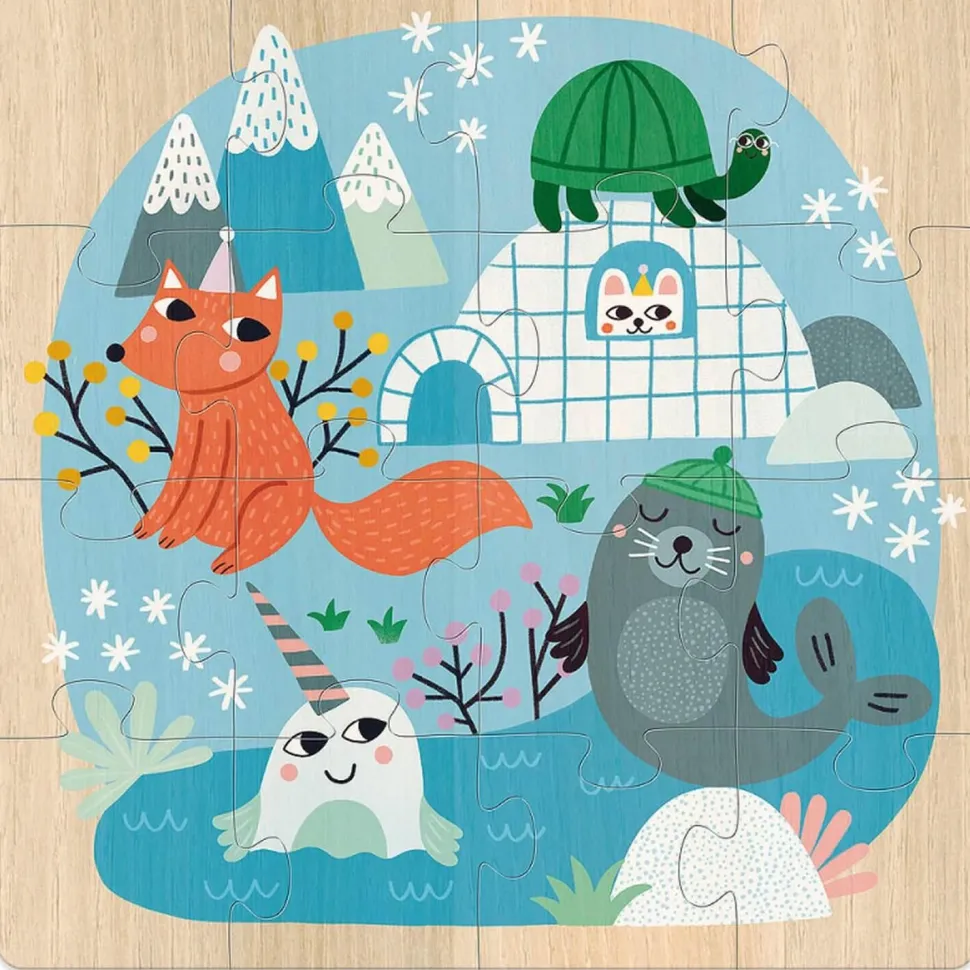 Coffret puzzles en bois 3x16 pièces : Animaux du monde - Vilac