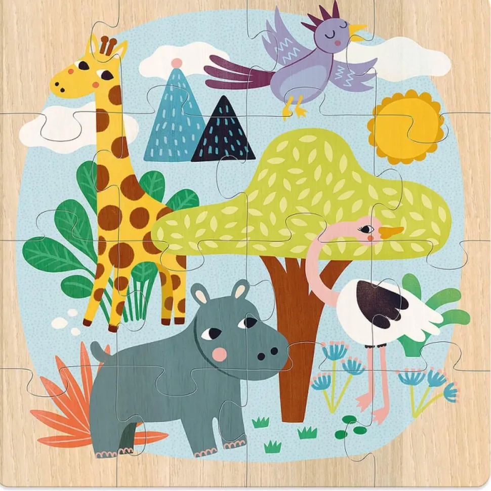 Coffret puzzles en bois 3x16 pièces : Animaux du monde - Vilac