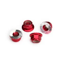Ecrous 5Mm Aluminium Anodise Rouge, Dentele (X8) - Traxxas - Traxxas