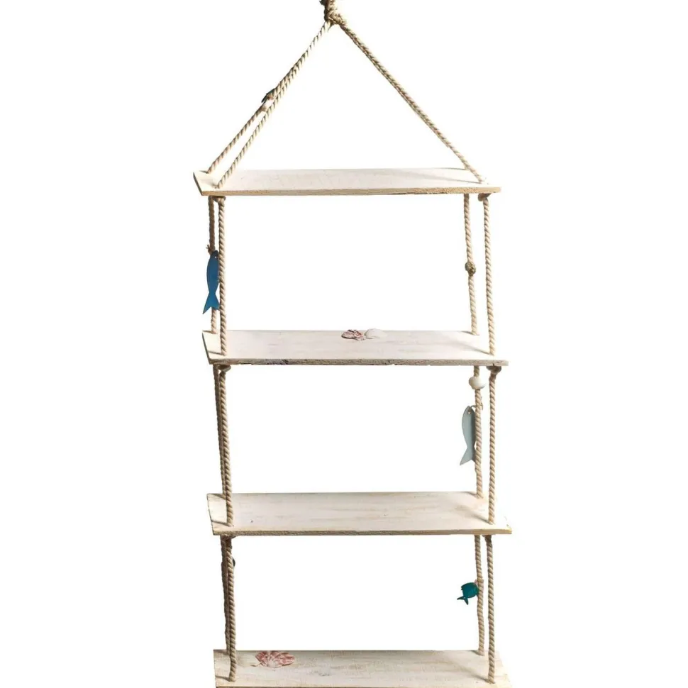 Etagères La Balnéaire bois blanchi à suspendre 45cm x 1,17m - RueDeLaFete