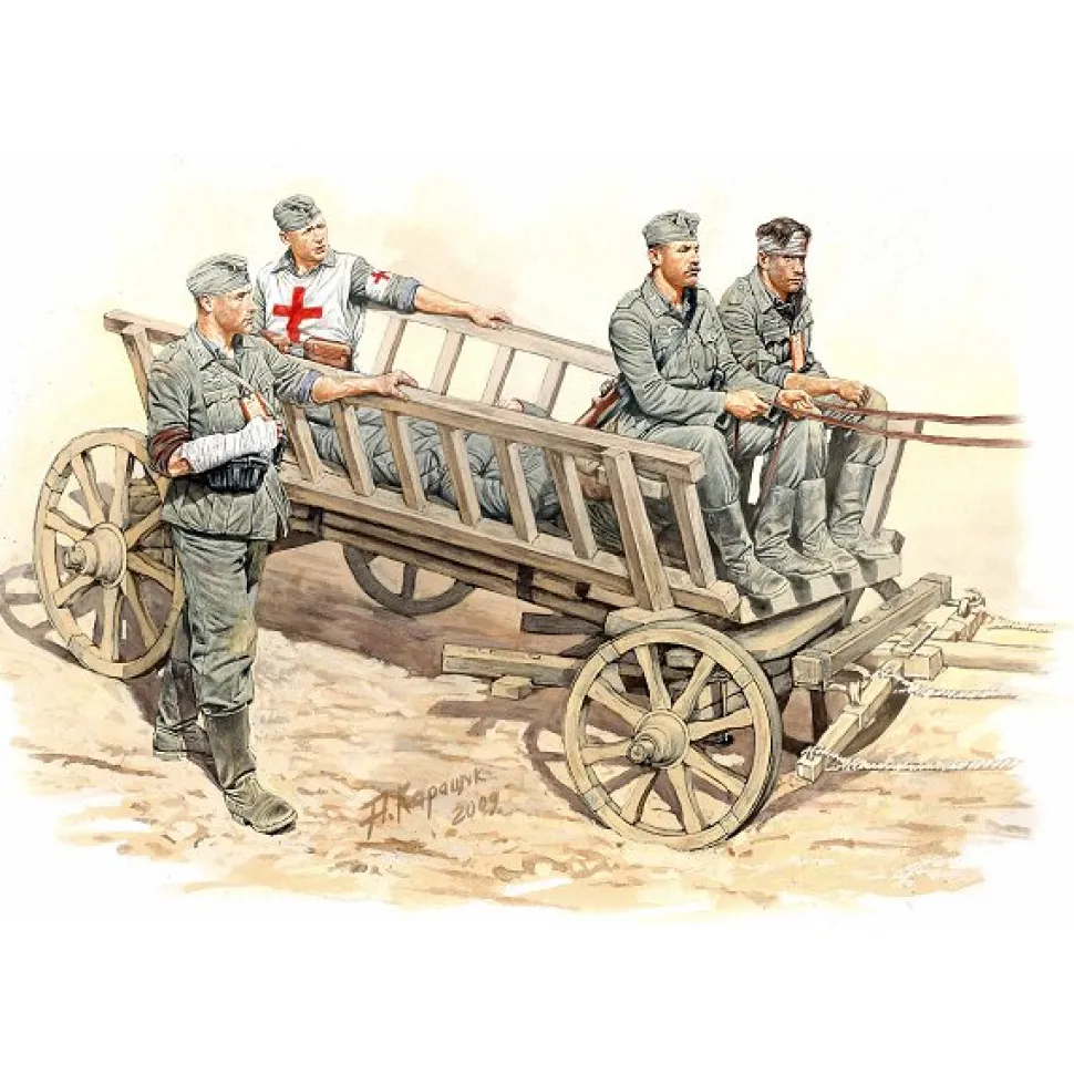 Figurines 2ème Guerre Mondiale : Retour vers l'arrière : Soldats allemands blessés et infirmier 1943 - Master Box