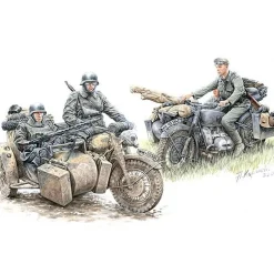 Figurines 2ème Guerre Mondiale : Set de reconnaissance motocycliste allemand : Moto BMW R-75 - Master Box