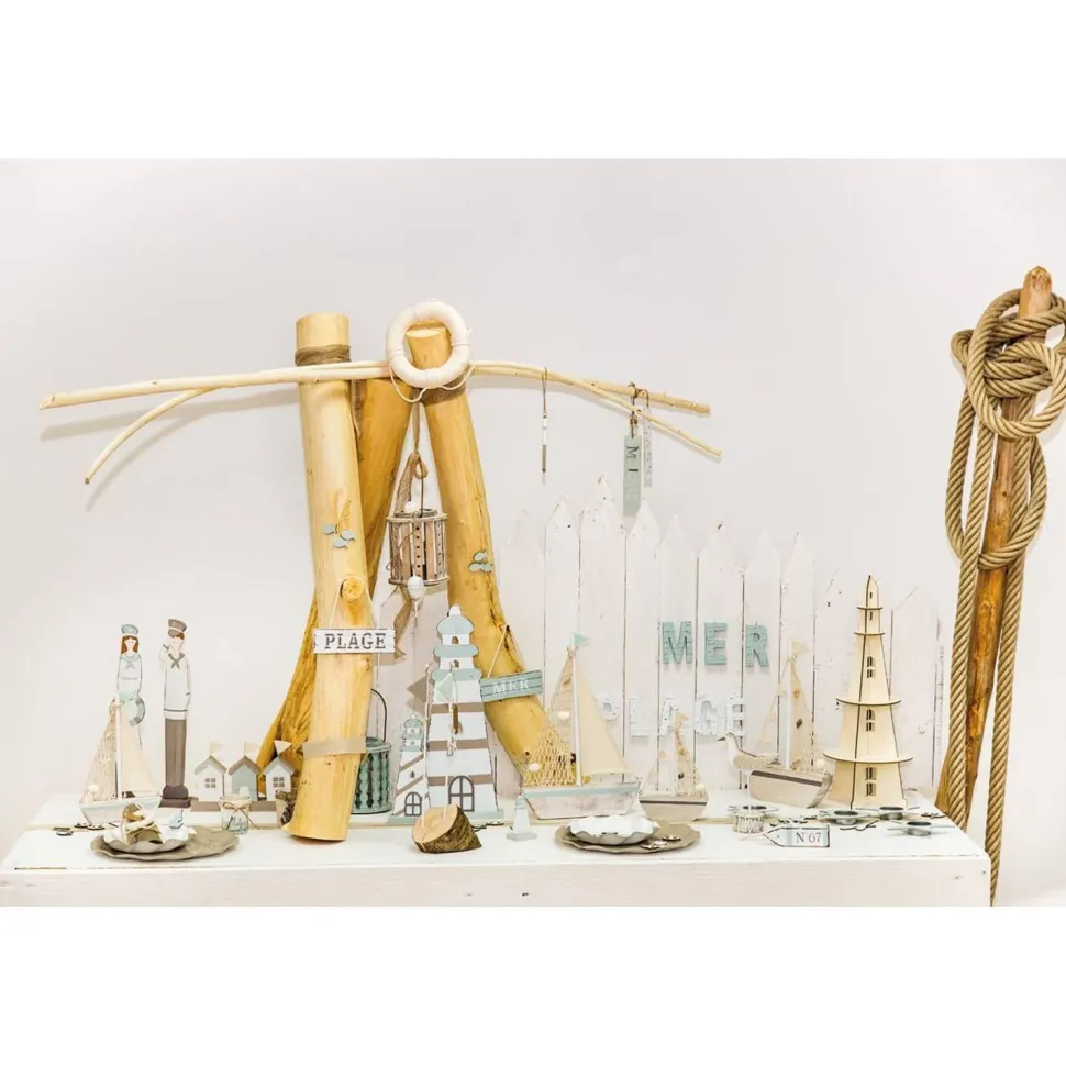 Flotteur bois déco rectangle pointu à suspendre, 12cm - RueDeLaFete