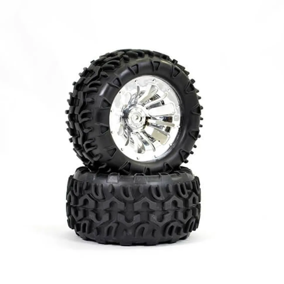FTX Carnage Mounted Wheel/Tyre Complete Pair - Chrome - FTX