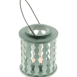 Lanterne bois Bleu Ciel avec bougeoir verre 13,5cm - RueDeLaFete
