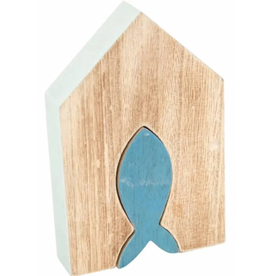 Maison en bois 15cm avec Poisson bleu inséré - RueDeLaFete