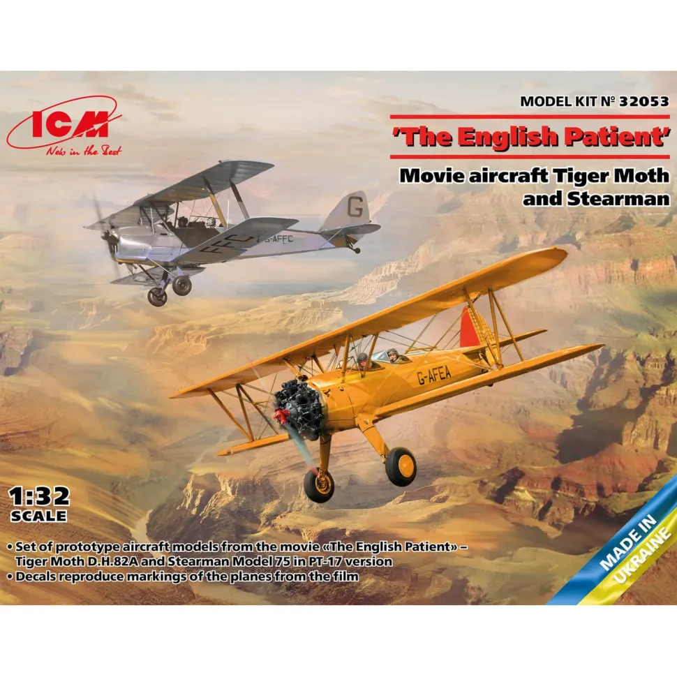 Maquette avion : Le patient anglais, avion de cinéma Tiger Moth et Stearman - ICM