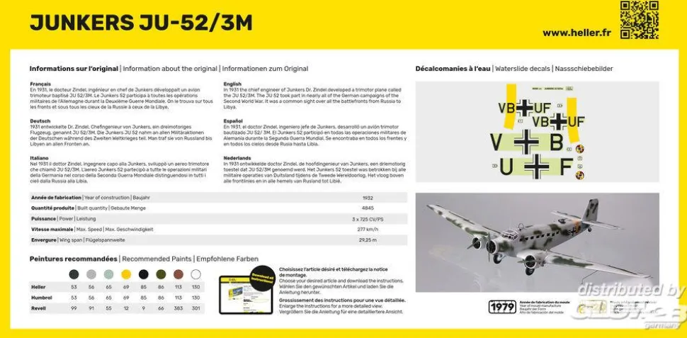 Maquette avion : Junkers JU 52 - Heller