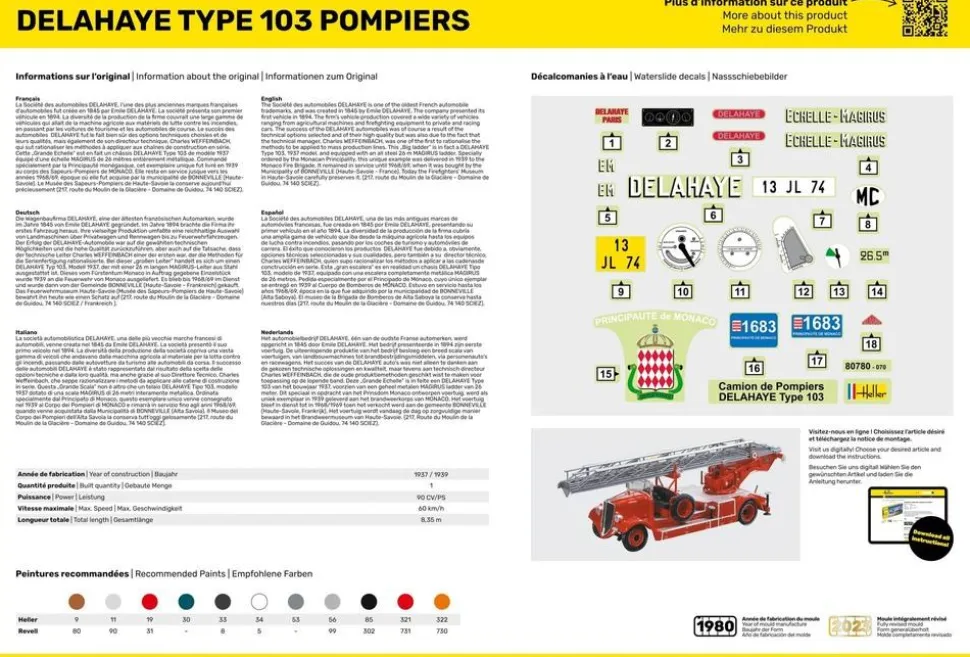 Maquette Camion de pompier Bonneville Delahaye type 103 - Heller