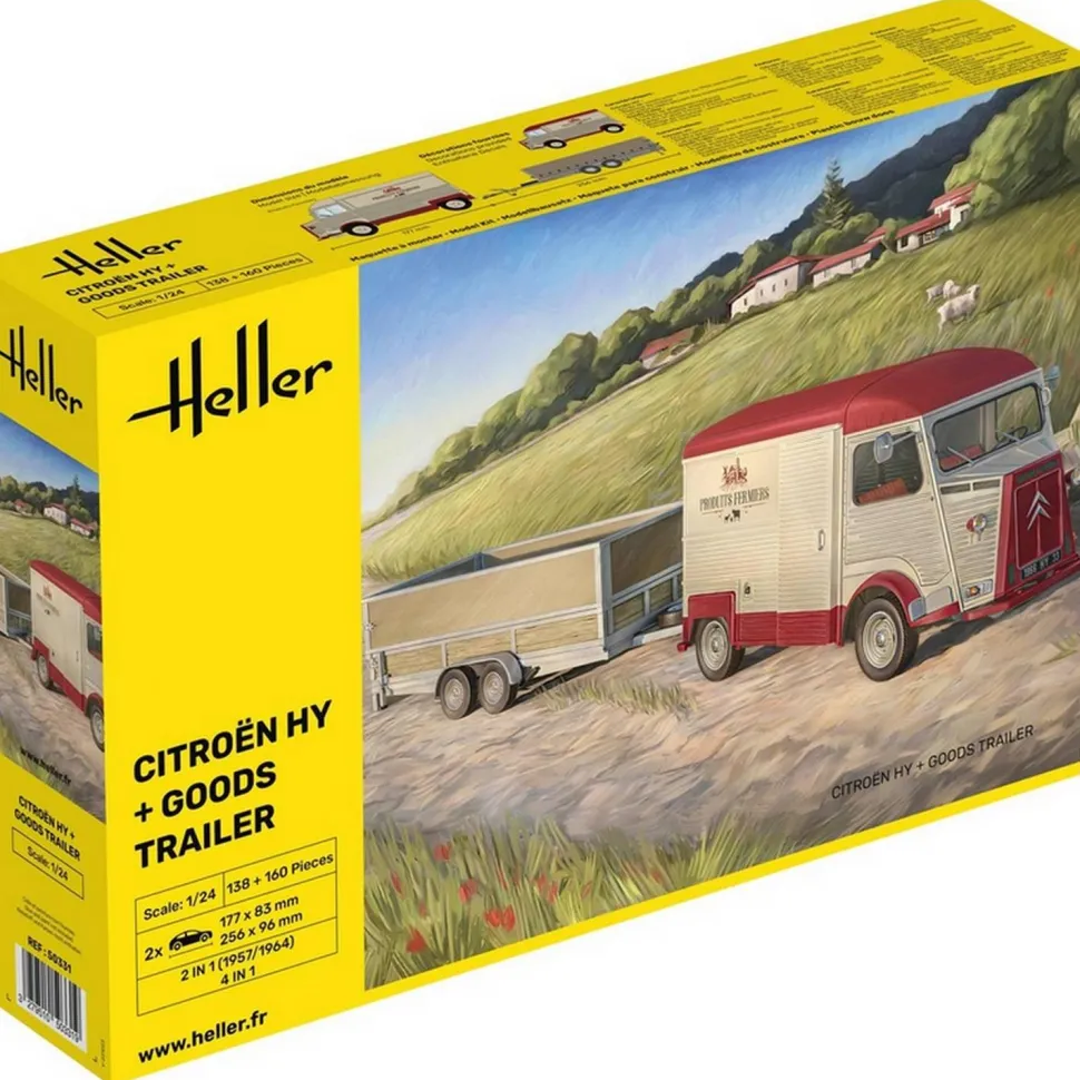 Maquette camionnette et remorque : Citroen HY + Goods Trailer - Heller