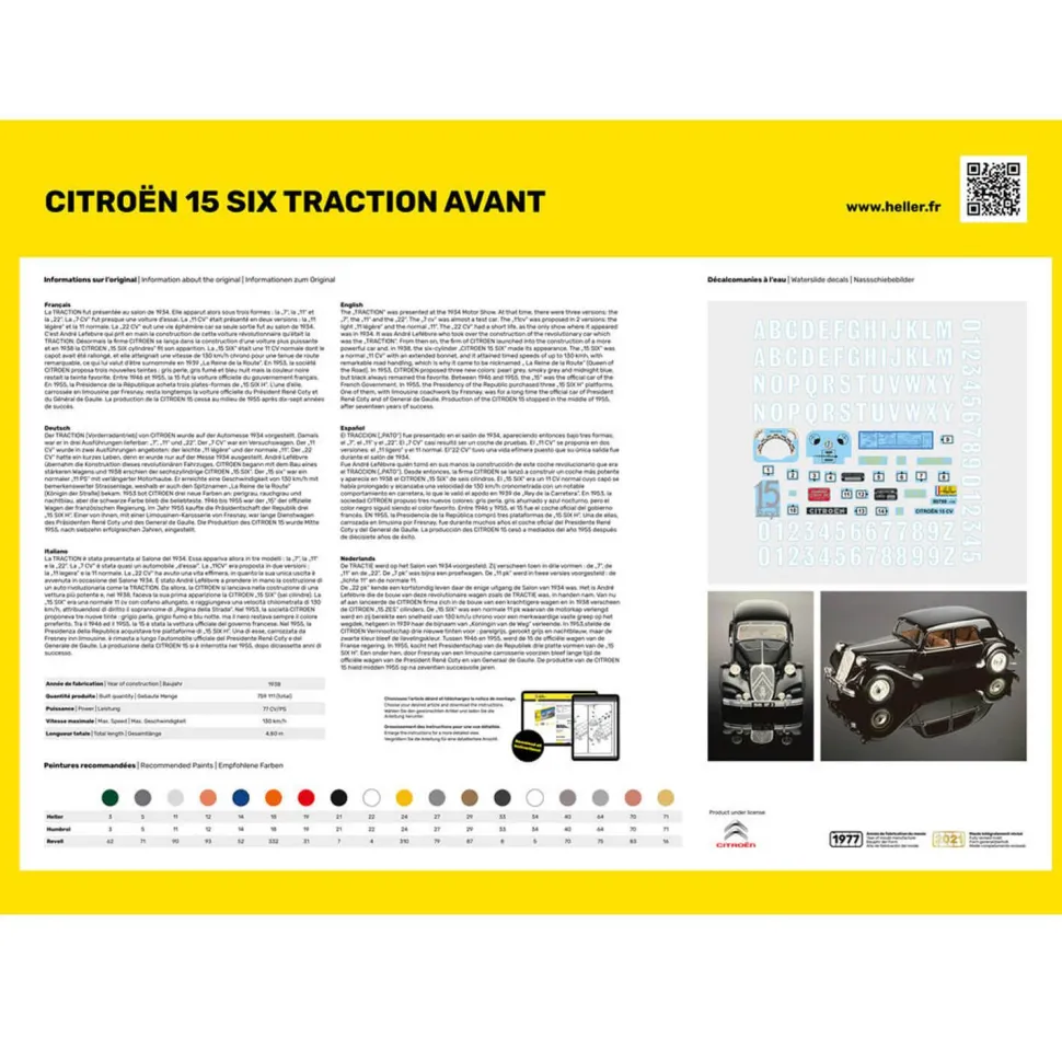 Maquette de voiture : Starter kit : Citroen 15 SIX Traction Avant - Heller