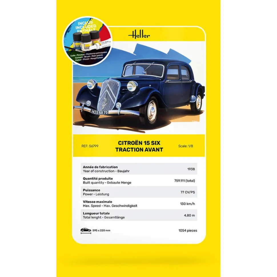 Maquette de voiture : Starter kit : Citroen 15 SIX Traction Avant - Heller