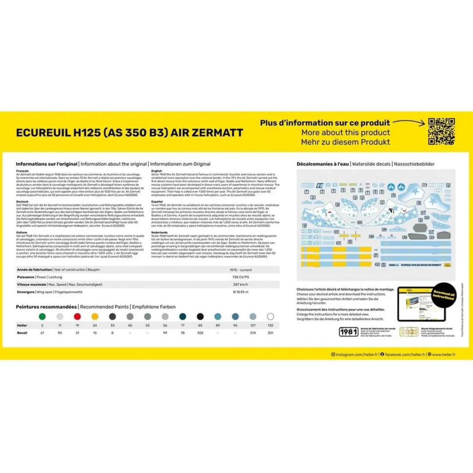 Maquette Hélicoptère : STARTER KIT - ECUREUIL H125 (AS 350 B3) - Heller