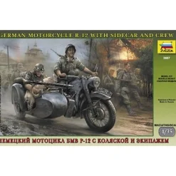 Maquette Moto BMW R-12 avec un side-car et équipage allemand - Zvezda