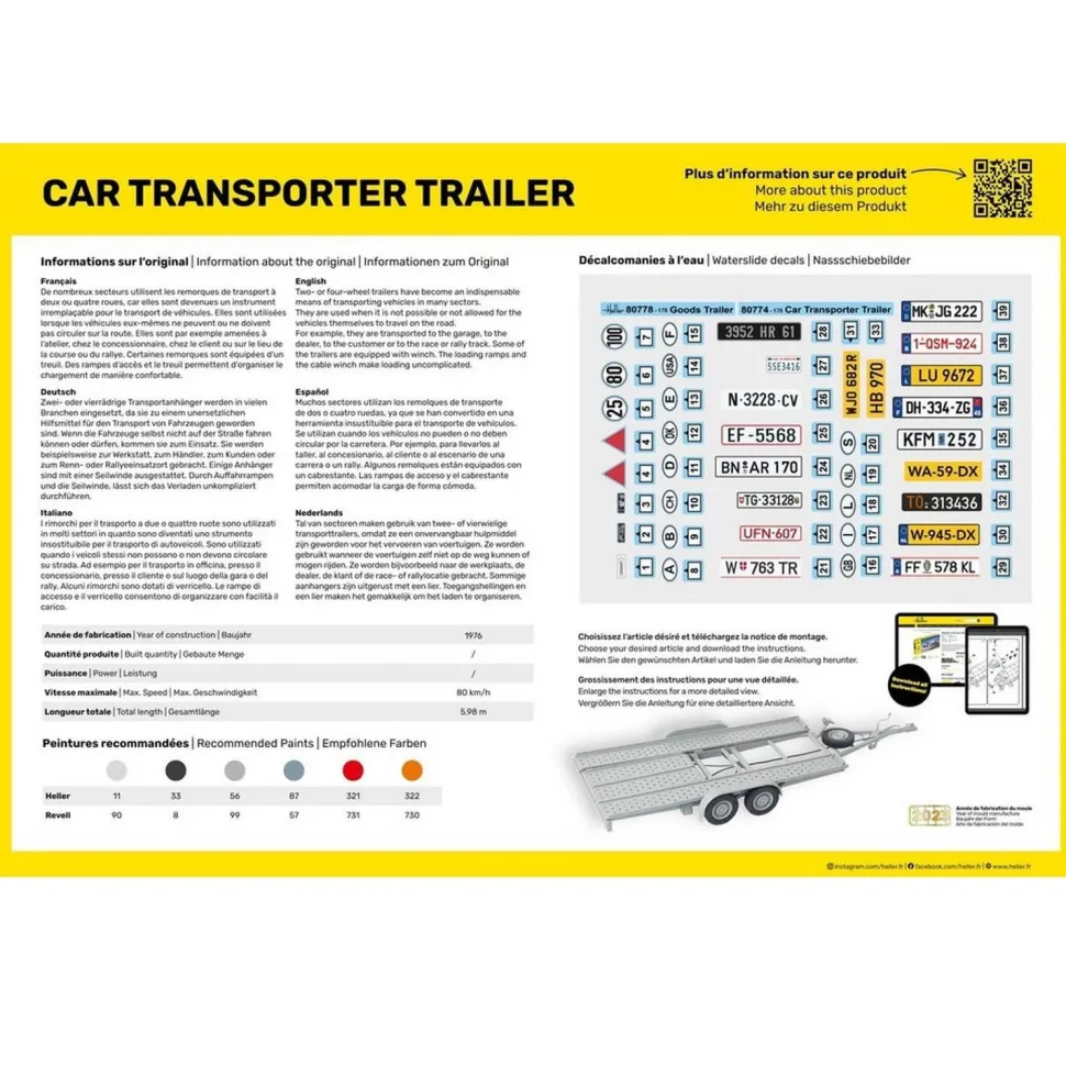 Maquette remorque : STARTER KIT transport de véhicule - Heller