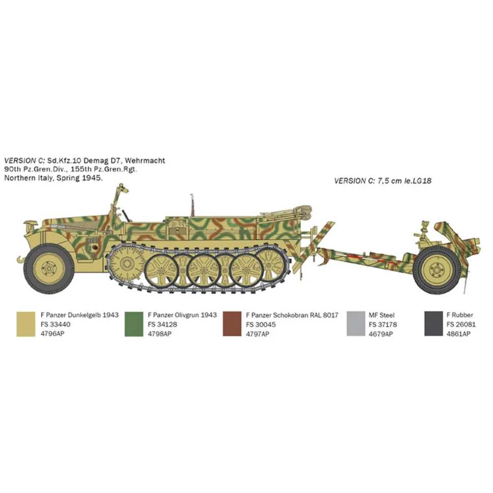 Maquette véhicule militaire et figurines : Sd.Kfz.10 avec obusier Le.IG 18 et équipage - Italeri