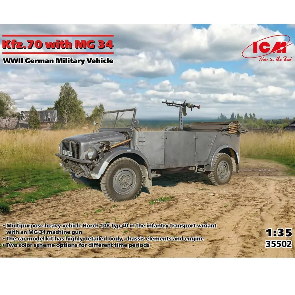 Maquette véhicule militaire : Kfz.70 et MG 34 - ICM