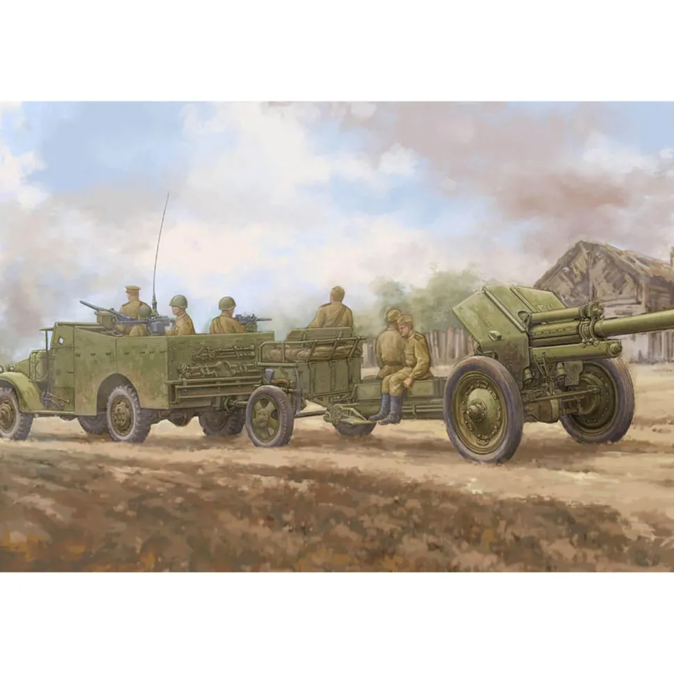 Maquette véhicule militaire : M3A1 dernière version remorquage obusier 122 mm M-30 - Hobby Boss