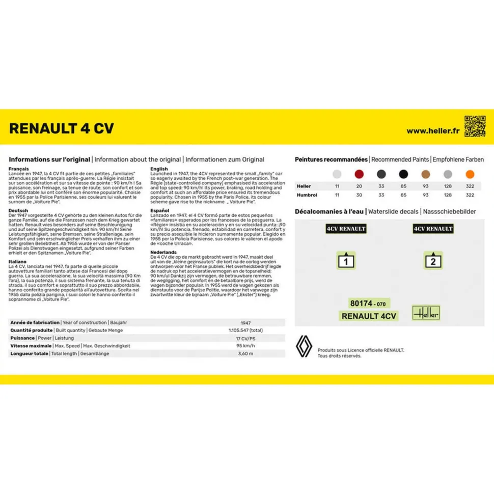 Maquette voiture : Kit : Renault 4 CV - Heller