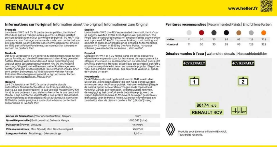 Maquette voiture : Kit : Renault 4 CV - Heller