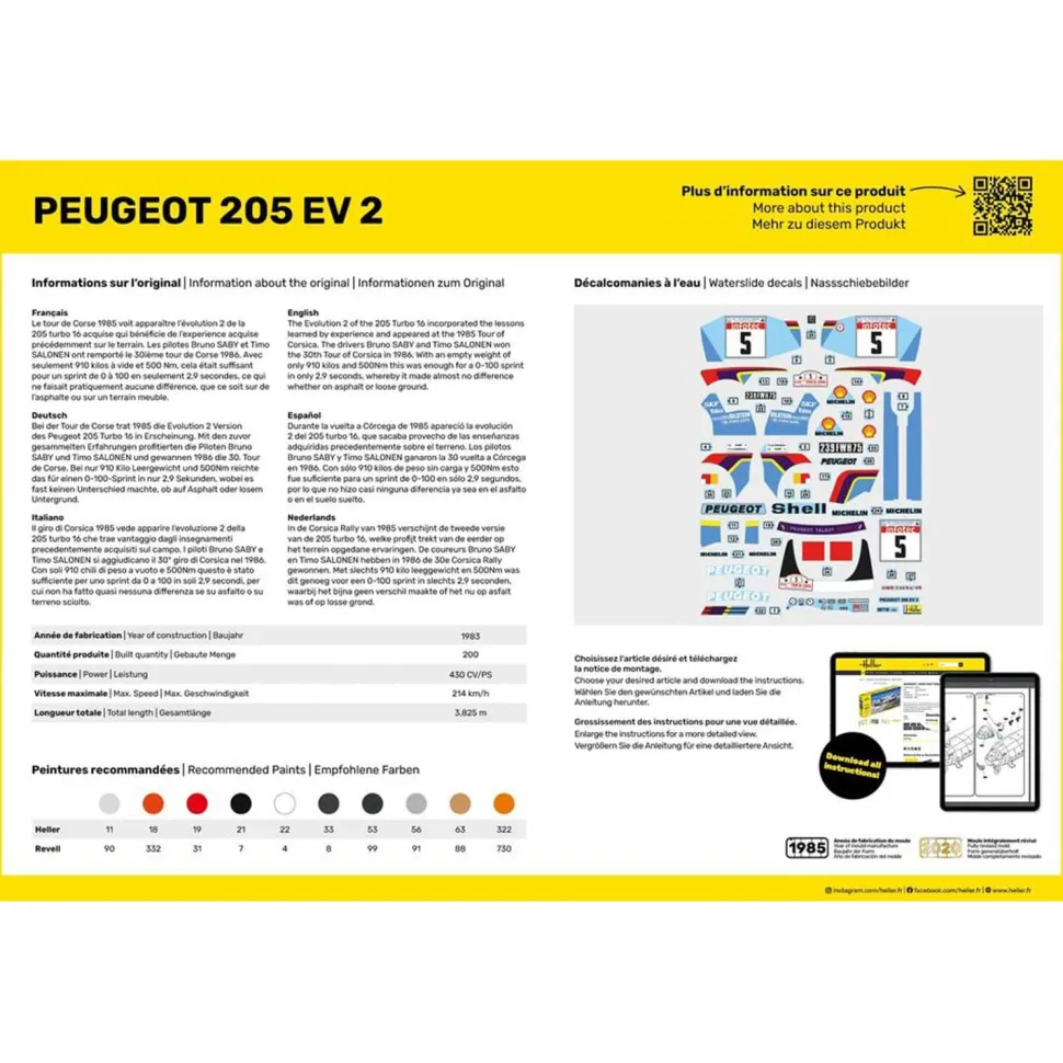 Maquette voiture : Kit complet : Peugeot 205 EV2 - Heller