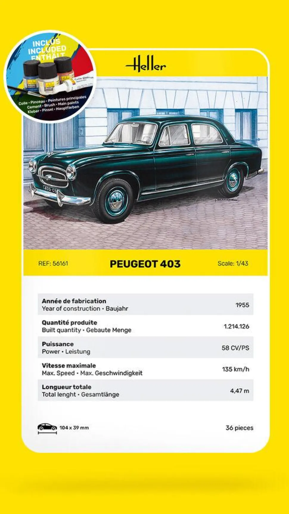 Maquette voiture : Peugeot 403 - Heller