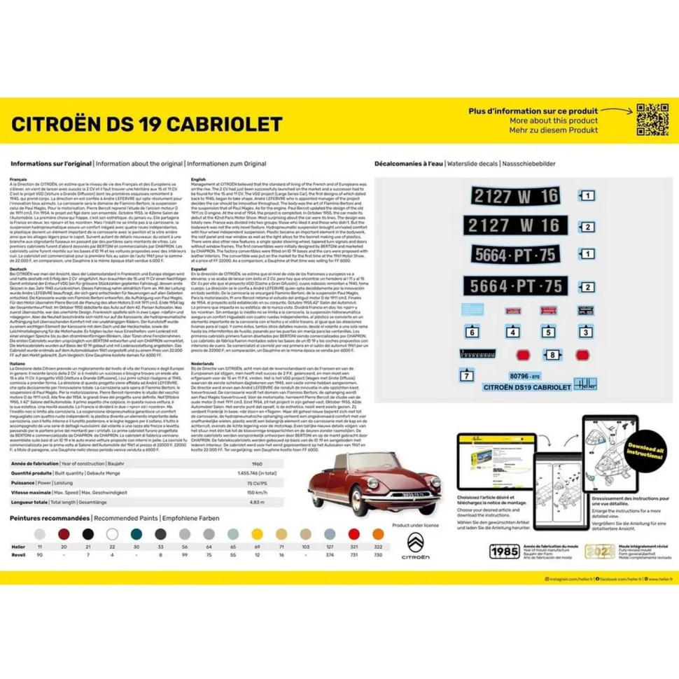 Maquette Voiture : STARTER KIT - Citroen DS 19 Cabriolet - Heller