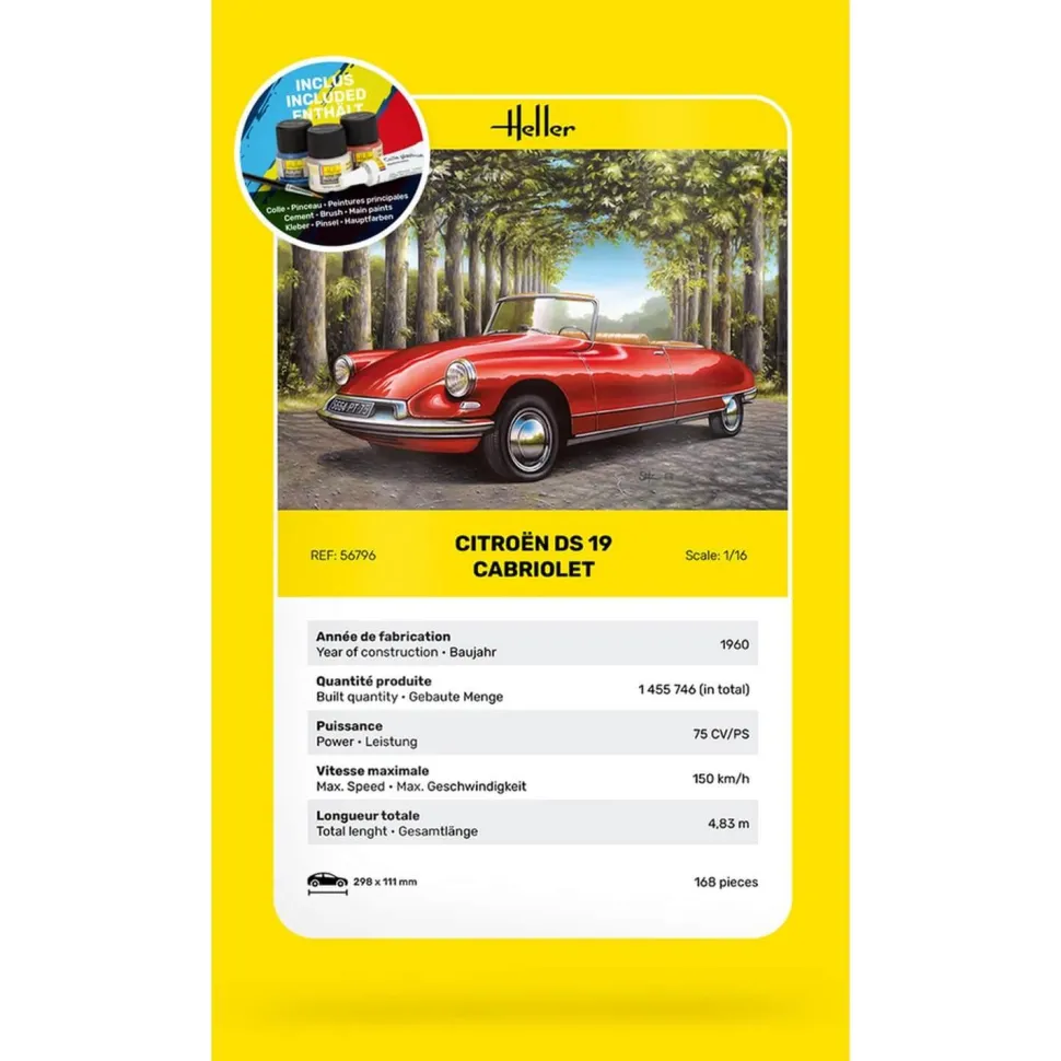 Maquette Voiture : STARTER KIT - Citroen DS 19 Cabriolet - Heller