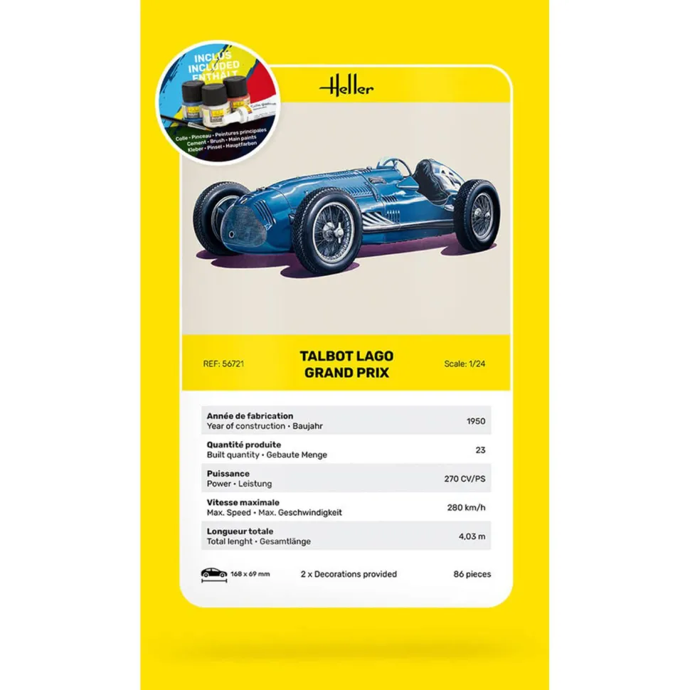 Maquette voiture : Starter Kit : Talbot Lago Grand Prix - Heller