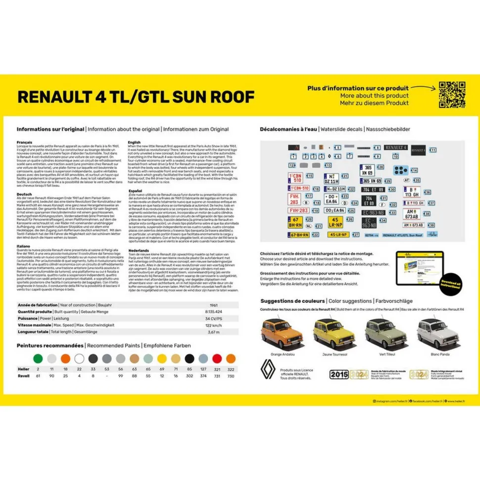 Maquette voiture : Starter kit : Renault 4 TL/GTL Sun Roof - Heller