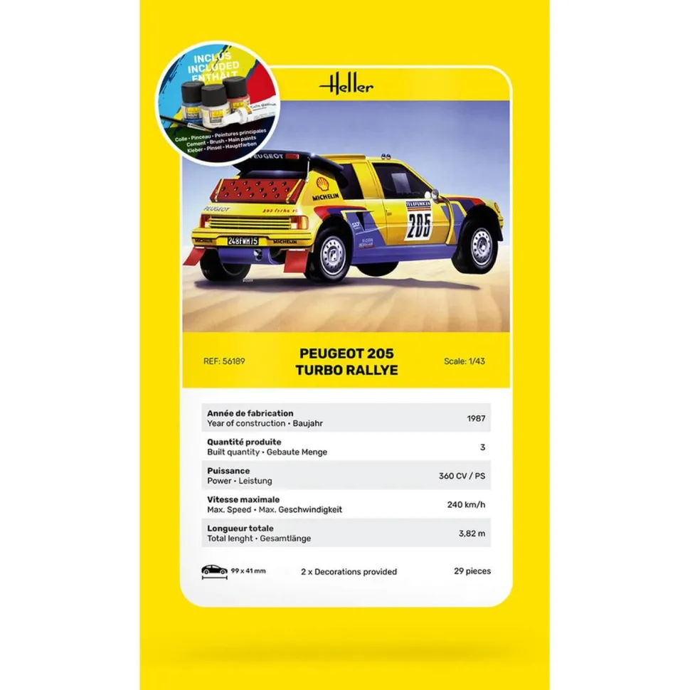 Maquette Voiture : STARTER KIT-Peugeot 205 Turbo - Heller