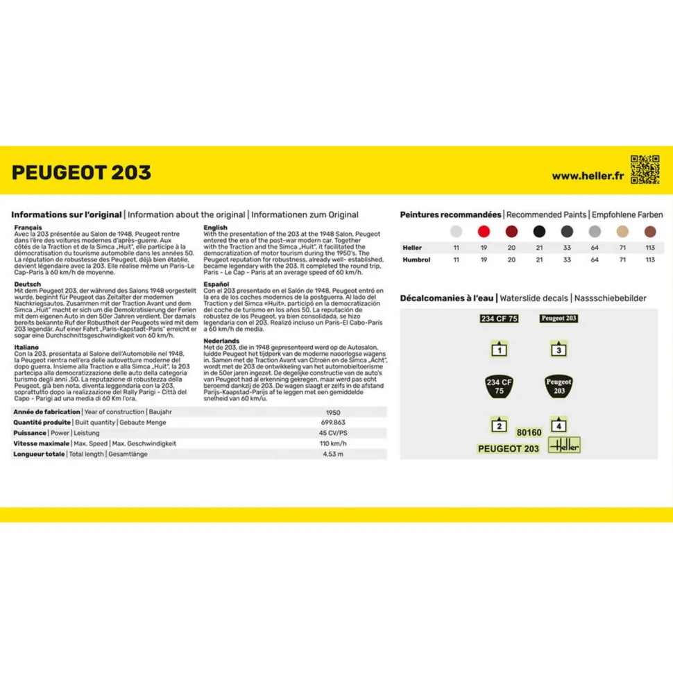 Maquette voiture : Starter Kit : Peugeot 203 - Heller