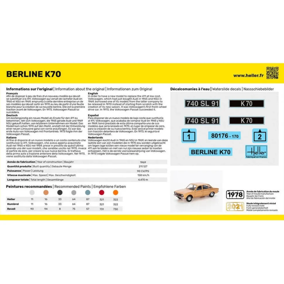 Maquette voiture : Starter Kit : K70 - Heller