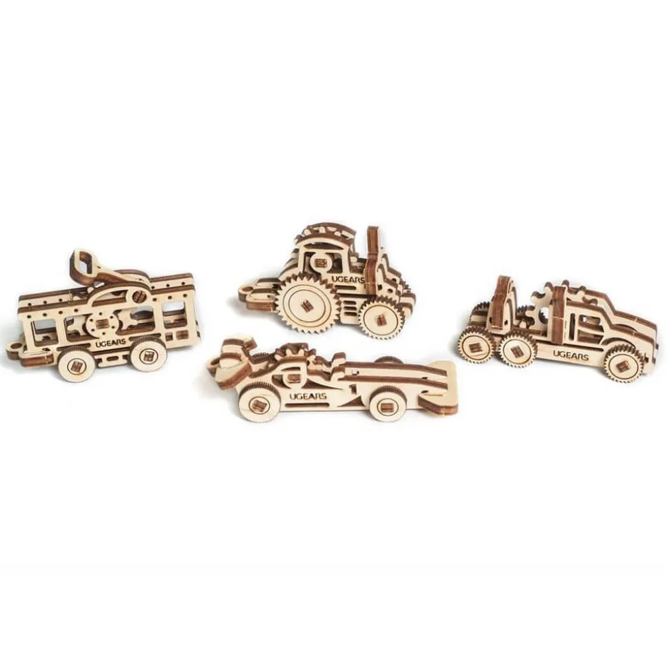 Maquettes en bois véhicules miniatures : Tramway, Tracteur, Voiture, Camion - Ugears