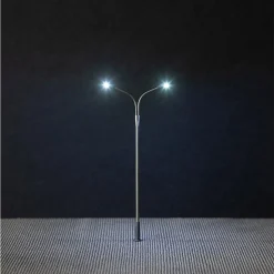 Modélisme HO : Éclairage public LED, lampadaire, deux bras - Faller