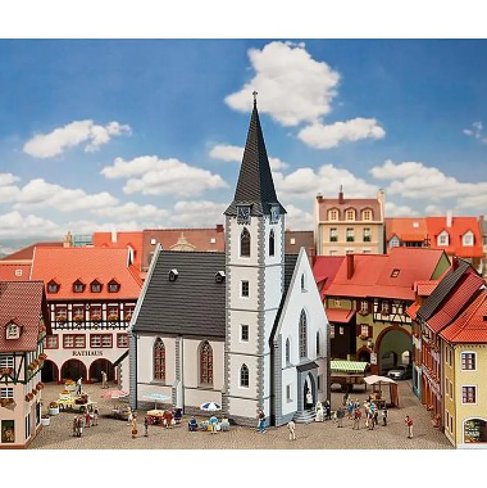 Modélisme HO : Église de petite ville blanche - Faller