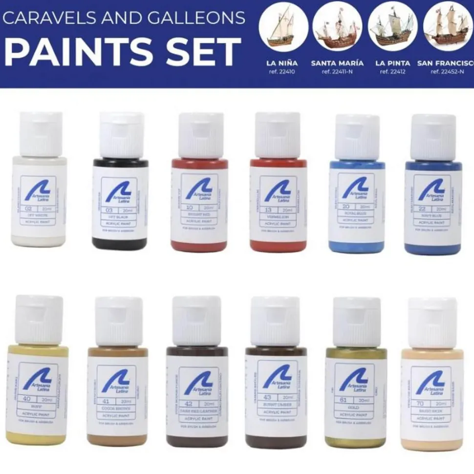 Peintures pour maquettes Caravelles et Galions:12x20ml. - Artesania