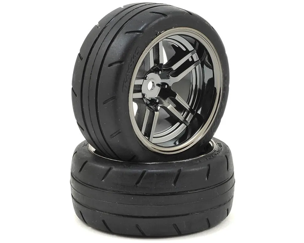 Pneus + Jantes Arriere Chromees Noir 1,9 (2) - Traxxas - Traxxas