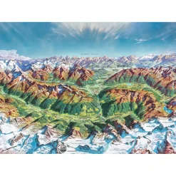 Puzzle 2000 pièces : art de la carte montagnes alpines - Heye