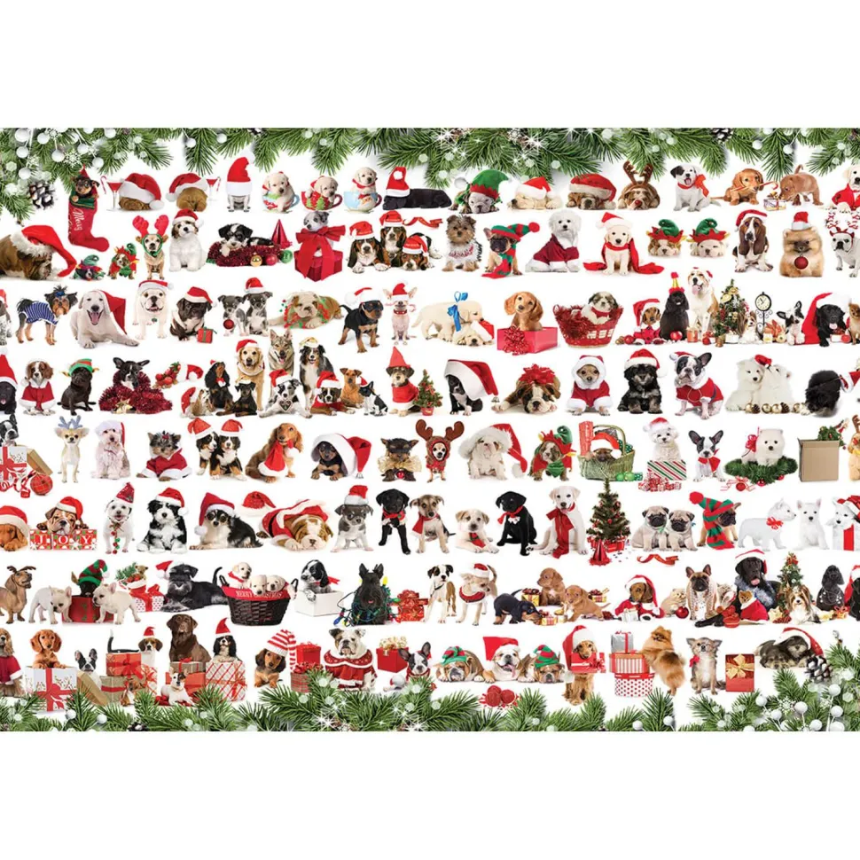 Puzzle 1000 pièces : Boîte métal : Chiens de Noël - Eurographics