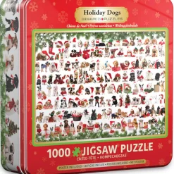 Puzzle 1000 pièces : Boîte métal : Chiens de Noël - Eurographics