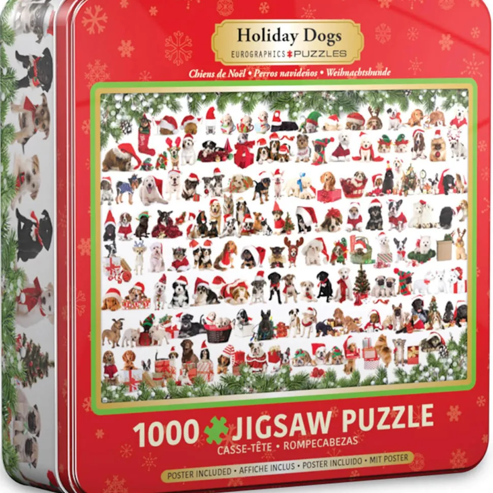 Puzzle 1000 pièces : Boîte métal : Chiens de Noël - Eurographics
