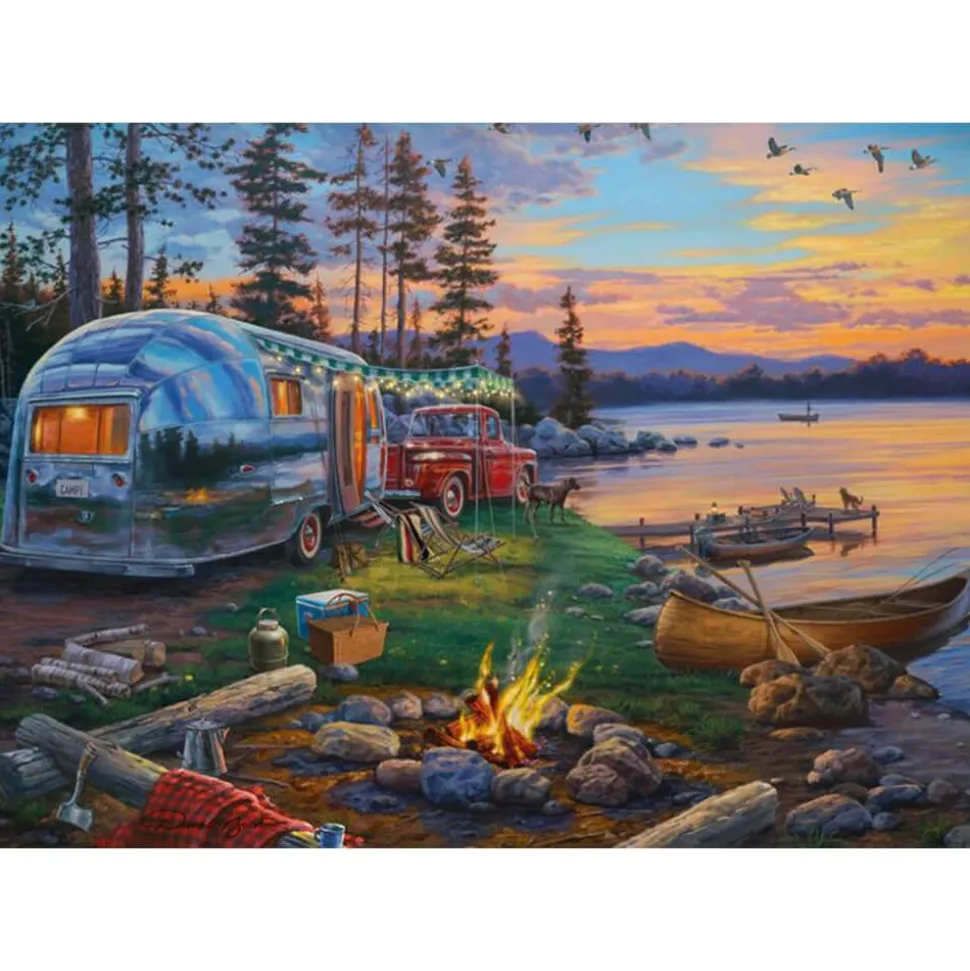 Puzzle 1000 pièces : Camping idylle au bord du lac - Schmidt