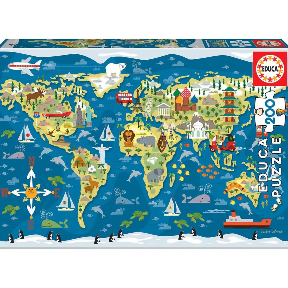 Puzzle 200 pièces : Carte du monde, Sean Sims - Educa