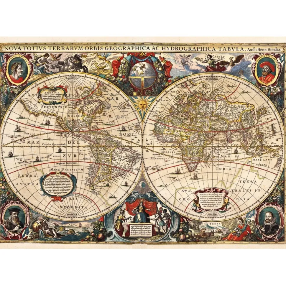 Puzzle 2000 pièces : Carte du Monde Vintage, Hendrik Hondius - Ks Games